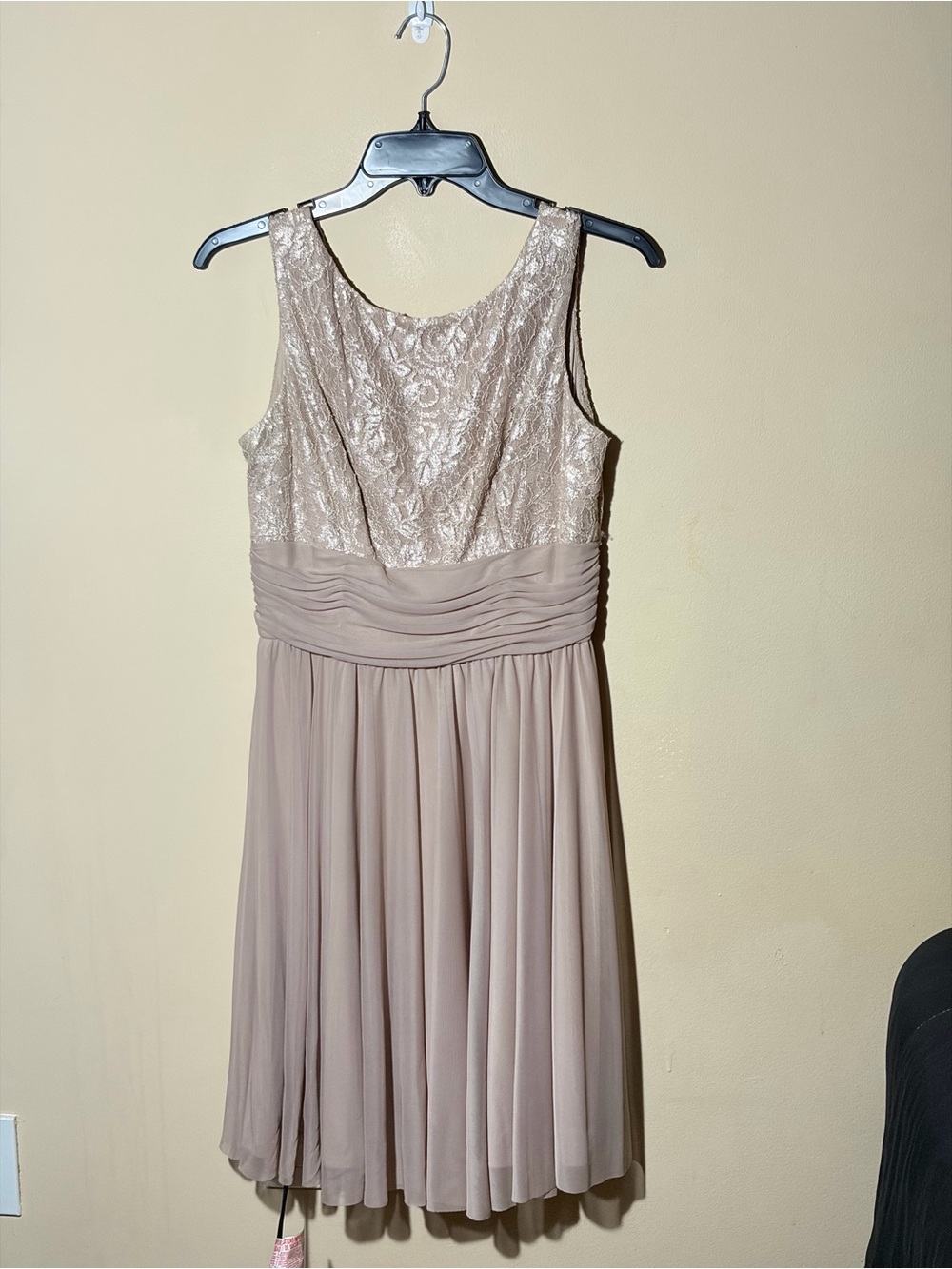 JH Evenings Size 8P Dusty Rose Colored Sleeveless Lace Bodice Cocktail Dress